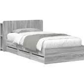 vidaXL Bedframe met opbergruimte en hoofdbord Grijs Sonoma 90 x 200 cm