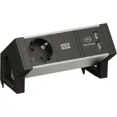 Bachmann DESK2 ALU ZWART 1x geaard stopcontact 1x USB oplader GST18