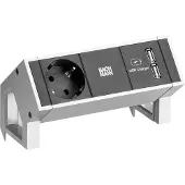 Bachmann DESK2 1x geaard stopcontact 1xUSB Lader Inox