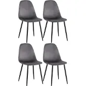 CLP Napier Set van 4 eetkamerstoelen - Modern Design - Zonder armleuning - Metalen Onderstel - Comfortabele Rugleuning - Max.150 kg - Fluweel/donkergrijs