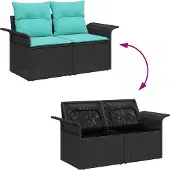 vidaXL Tuinbank Set 9 st Zwart Poly rattan