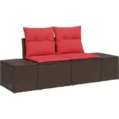 vidaXL Tuinbank Set 7 st Bruin en Rood poly rattan