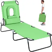 Outsunny Ligstoel met gezichtsopening en 3 kussens - Ligbed - Zonnebed - Tuinligbed - Groen