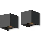 Calex LED Wandlamp Bari - 2 stuks - Kubus - Zwart - LED Up & Down - Verstelbare Stralingshoek - 7W - Tuinverlichting - Modern Design - Warm Wit Licht - Voor Binnen en Buiten