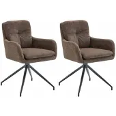 CLP Pickett - Set van 2 Eetkamerstoelen - met armleuning - klassiek - draaibaar - met rugleuning - Stof/bruin