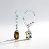 Cavill - 925 Sterling Zilver Oorbellen - Platina Plating - 1,449 ct Onverhitte Gele Tanzaniet - Elegante 26 mm Oorbellen met Zirkoon Accent