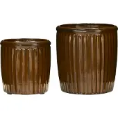 House Doctor Groove bloempot 2-delig small Bruin