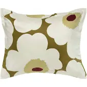 Marimekko Unikko kussensloop satijn 50x60 cm Groen umber-crème