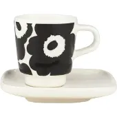 Marimekko Unikko espresso kopje met schotel 2-delig Black-white