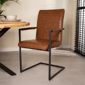 Dimehouse Industriële eetkamerstoel Bras cognac met arm