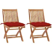 vidaXL Tuinstoelen 2 st met rode kussens massief teakhout