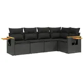 vidaXL 5-delige tuinmeubelset met kussens, zwart, polyrotan