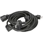 HQ Products Rubberen verlengkabel met 4 contrastekkers - zwart - 10m