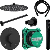 Hansgrohe Regendouche inbouw ecostat plafonduitloop met handdouche en hoofddouche 30 cm thermostaat rond mat zwart