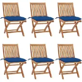 vidaXL Tuinstoelen 6 st inklapbaar met kussens massief teakhout