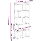 vidaXL Boekenkast 5-laags 76 x 32 x 192 cm Bewerkt hout Zwart eiken