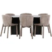 Ebuy24 Strada eethoek uittrekbare tafel Ø120cm, 170cm en 6 stoelen zwart, bruin.
