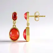 Cavill - 925 Sterling Zilver Verguld Oorbellen - 1,57 ct Rode Ethiopische Opalen - Ovaal Cabochon Edelstenen - Elegante Rode Edelsteen Sieraden