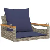 vidaXL Schommelbank met kussens 63x62x40 cm poly rattan grijs