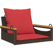vidaXL Schommelbank met kussens 63x62x40 cm poly rattan bruin