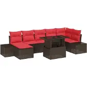 vidaXL Tuinbank Set 8 st Bruin en Rood poly rattan