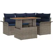 vidaXL Tuinbank Set 5 st Grijs Poly rattan