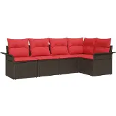 vidaXL Tuinbank Set 5 st Bruin poly rattan