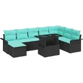 vidaXL Tuinbank Set 9 st Zwart [Synthetisch]: Poly Riet