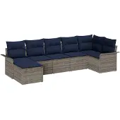vidaXL Tuinbank Set 7 st Lichtgrijs poly rattan