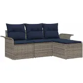 vidaXL Tuinbank Set 4 st Grijs poly rattan