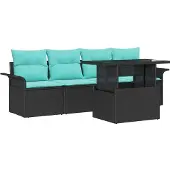 vidaXL Tuinbank Set 5 st Zwart [Synthetisch]: Poly Riet
