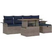 vidaXL Tuinbank Set 6 st Grijs poly rattan