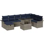 vidaXL Tuinbank Set 9 st Grijs poly rattan
