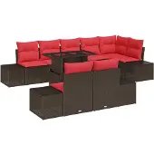 vidaXL Tuinbank Set 9 st 8-Aantal zitplaatsen Bruin en Rood
