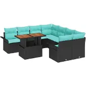 vidaXL Tuinbank Set 9 st Zwart Poly rattan