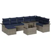 vidaXL Tuinbank Set 9 st Grijs [Synthetisch]: Poly Riet