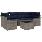 vidaXL Tuinbank Set 7 st Grijs en Marineblauw poly rattan