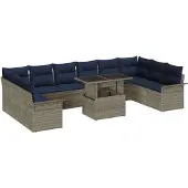vidaXL Tuinset met 11 delen, grijs, polyrotan