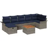 vidaXL Tuinbank Set 8 st Grijs Poly rattan