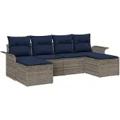 vidaXL Tuinbank Set 6 st Grijs Poly rattan