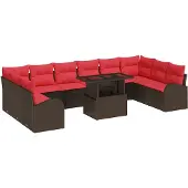 vidaXL Tuinbank Set 11 st 10-Aantal zitplaatsen Bruin poly rattan