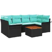 vidaXL Tuinbank Set 7 st 6-Aantal zitplaatsen Zwart en Turkoois