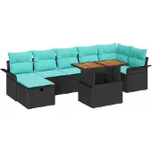 vidaXL Tuinbank Set 8 st Zwart poly rattan