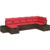 vidaXL Tuinbank Set 7 st Bruin poly rattan