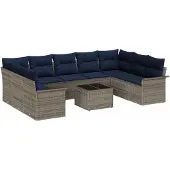vidaXL Tuinbank Set 10 st Grijs poly rattan