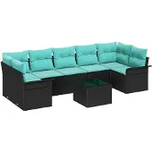 vidaXL Tuinbank Set 8 st Zwart en Turkoois poly rattan