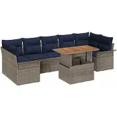 vidaXL Tuinbank Set 8 st Grijs Poly rattan