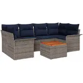 vidaXL Tuinbank Set 7 st 6-Aantal zitplaatsen Grijs en Marineblauw