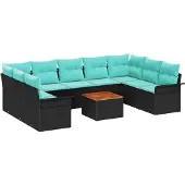 vidaXL Tuinbank Set 10 st 9-Aantal zitplaatsen Zwart en Turkoois