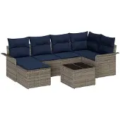 vidaXL Tuinbank Set 7 st Grijs poly rattan